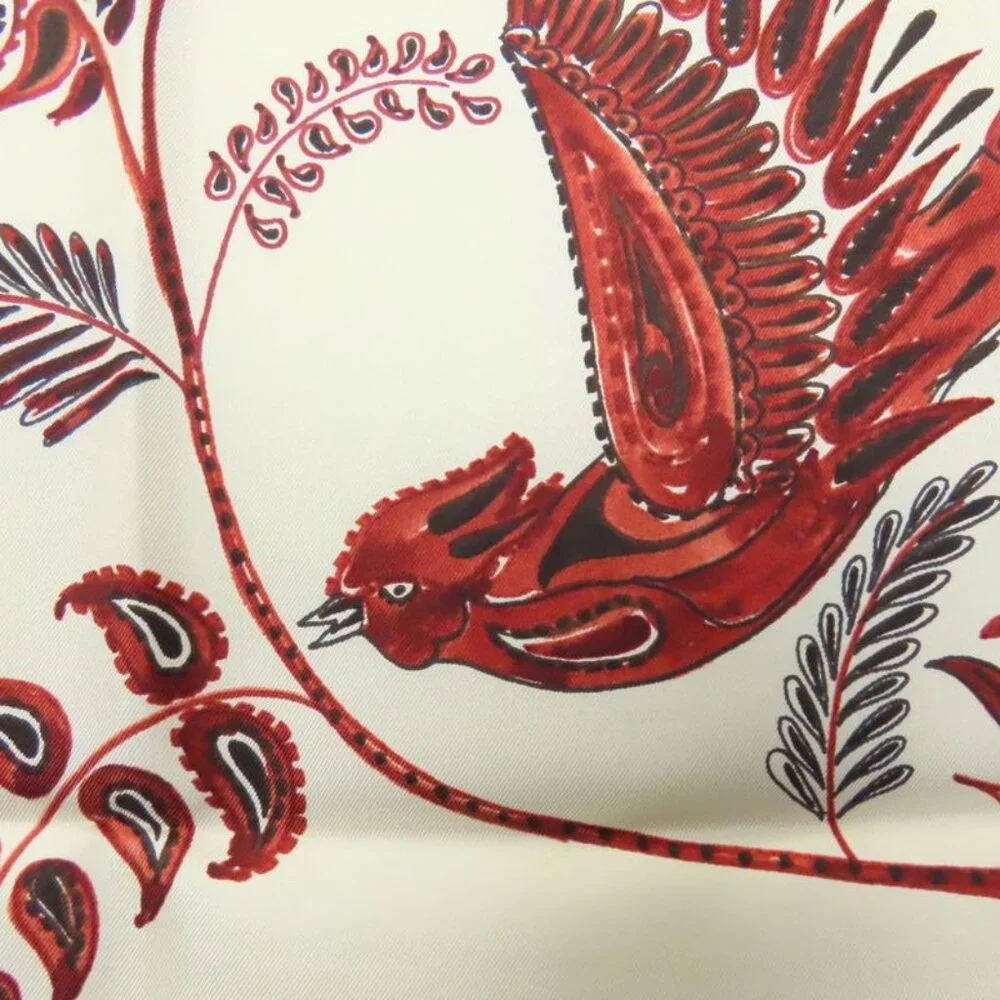 Christian Dior Scarf Silk White Red Paisley Bird Large Size